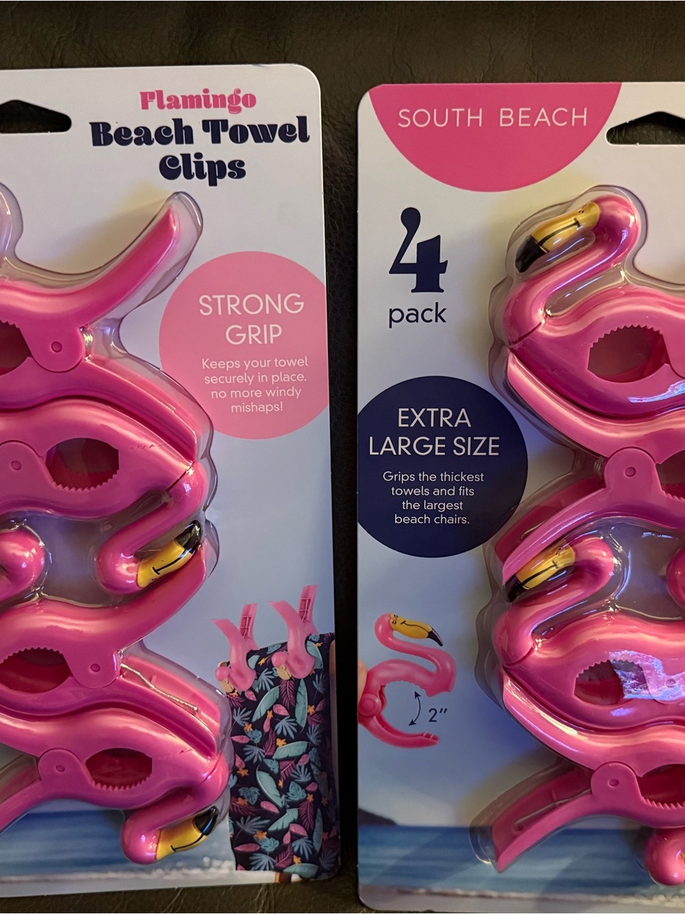 Beach Towel Clips - Pink Flamingos 4 Pack x2